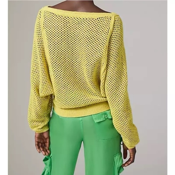 Pilcro Open-Stitch Crew-Neck Sweater, Yellow, Size XS - Picture 3 of 10